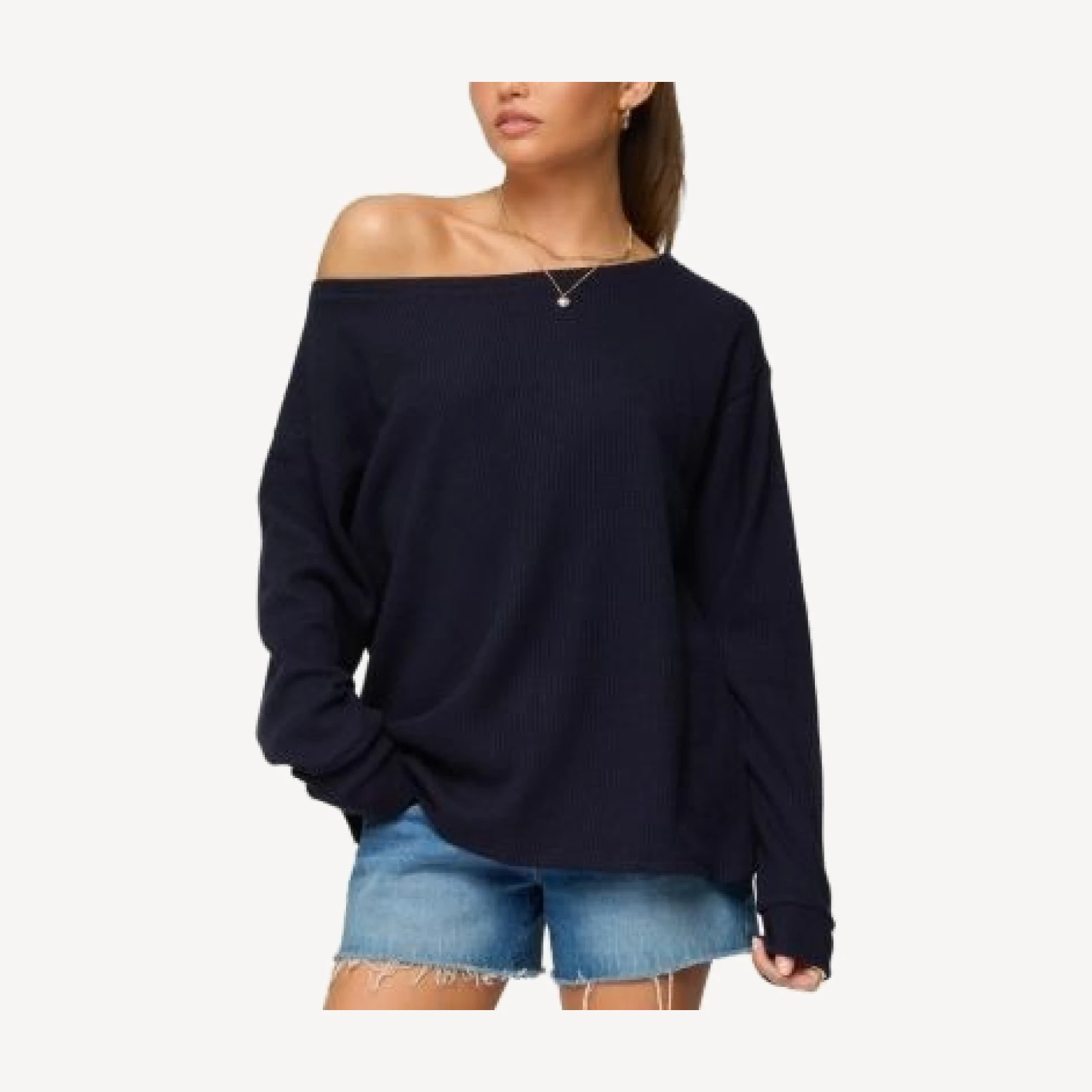 Edikted Damari Off Shoulder Oversized Waffle Top