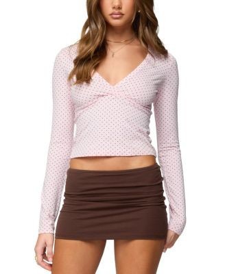 Edikted Kianah Polka Dot V Neck T Shirt