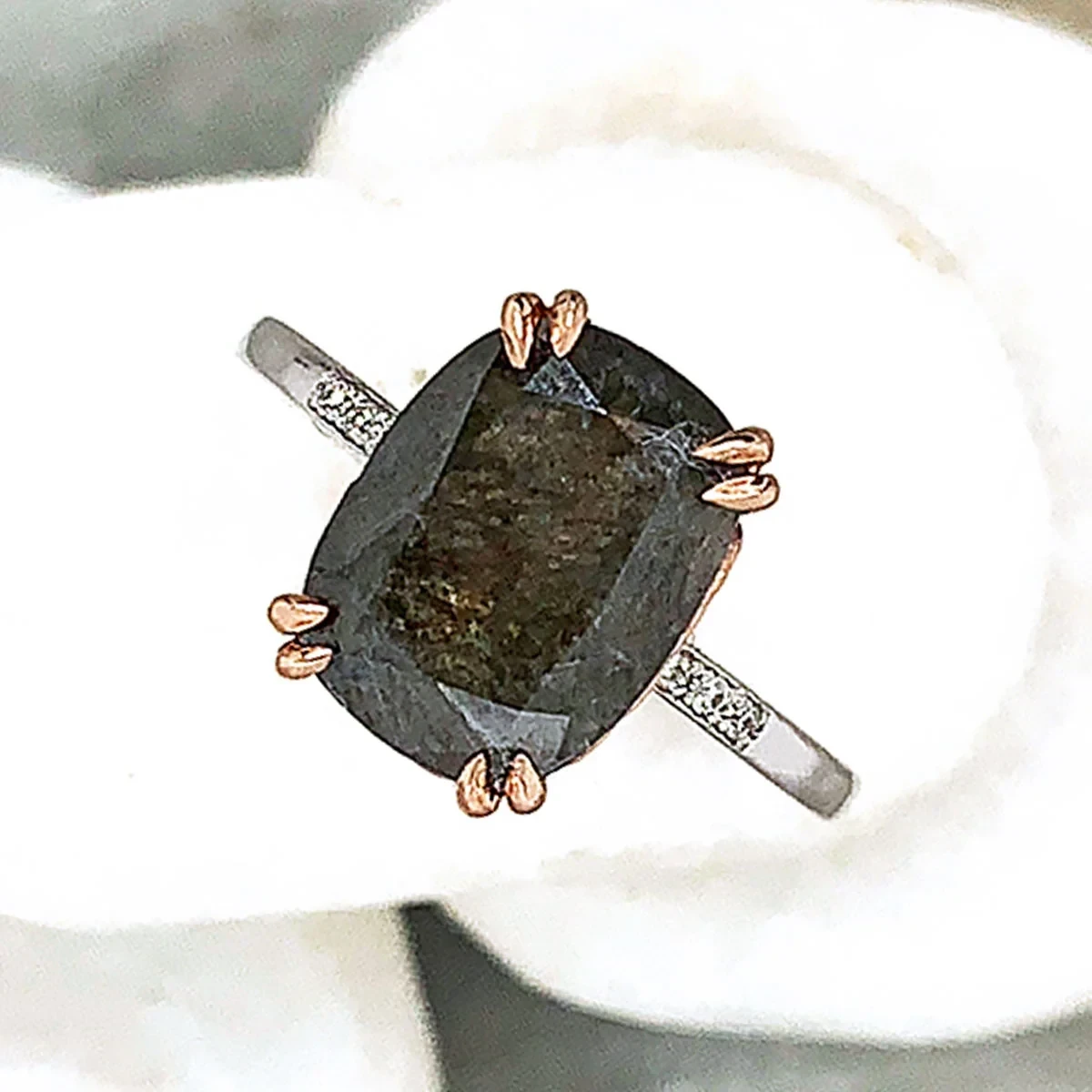 Hazeline Solitaire Ring - White Gold, Rose Gold & Grey Diamond