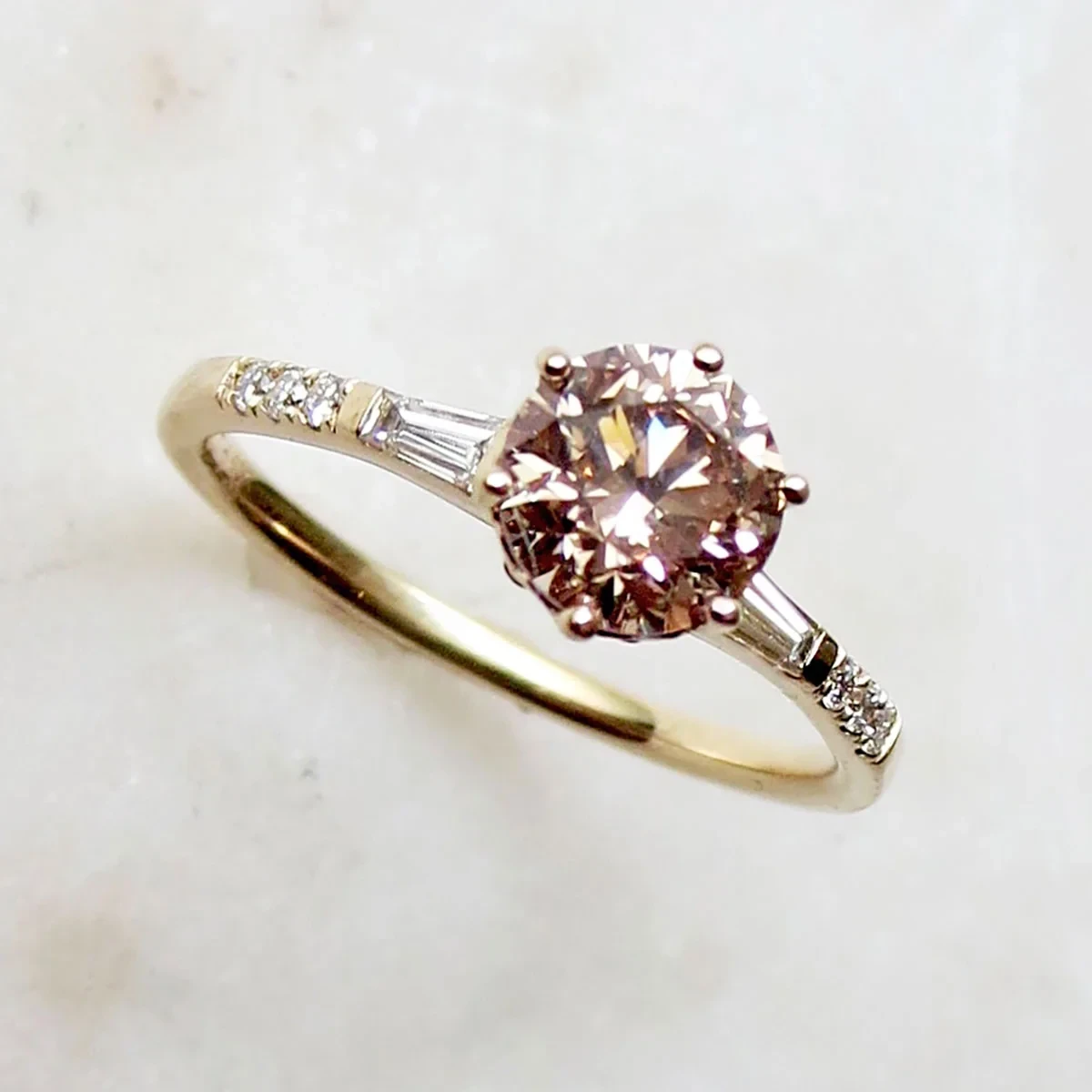 Hazeline Solitaire Ring - Yellow Gold & Champagne Diamond