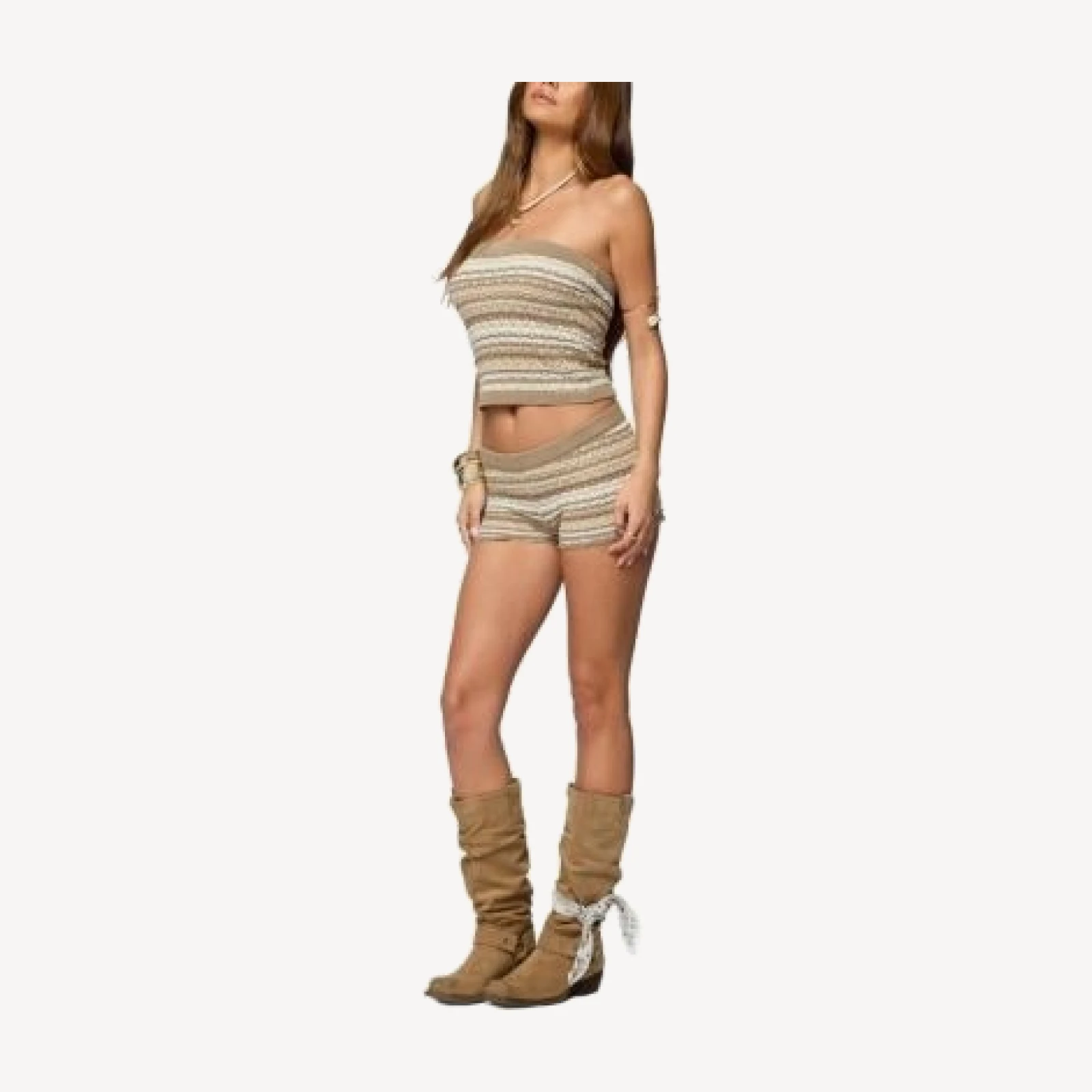 Edikted Daphnie Striped Pointelle Knit Tube Top