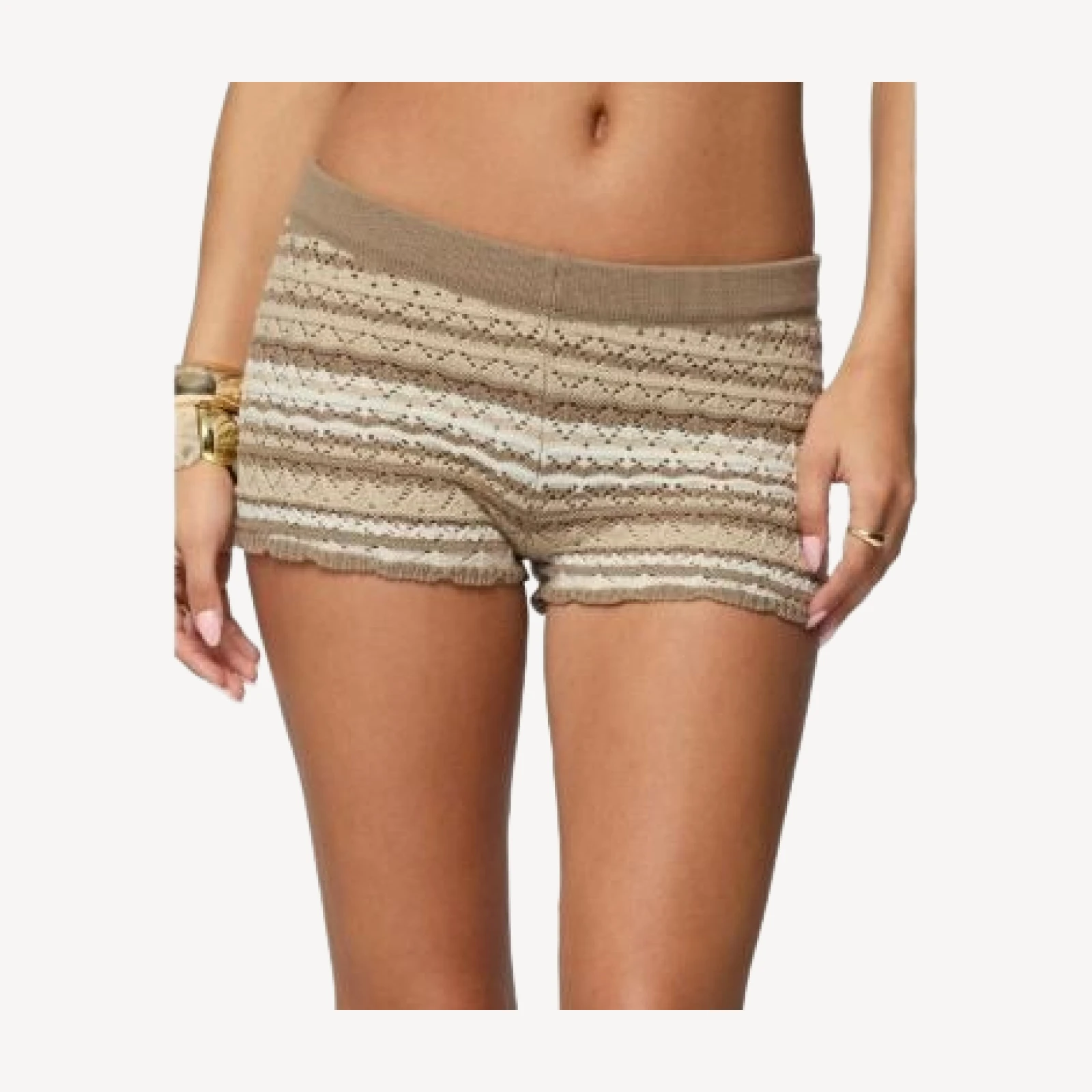 Edikted Daphnie Striped Pointelle Knit Shorts