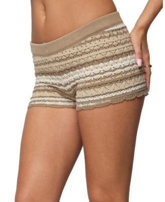 Edikted Daphnie Striped Pointelle Knit Shorts