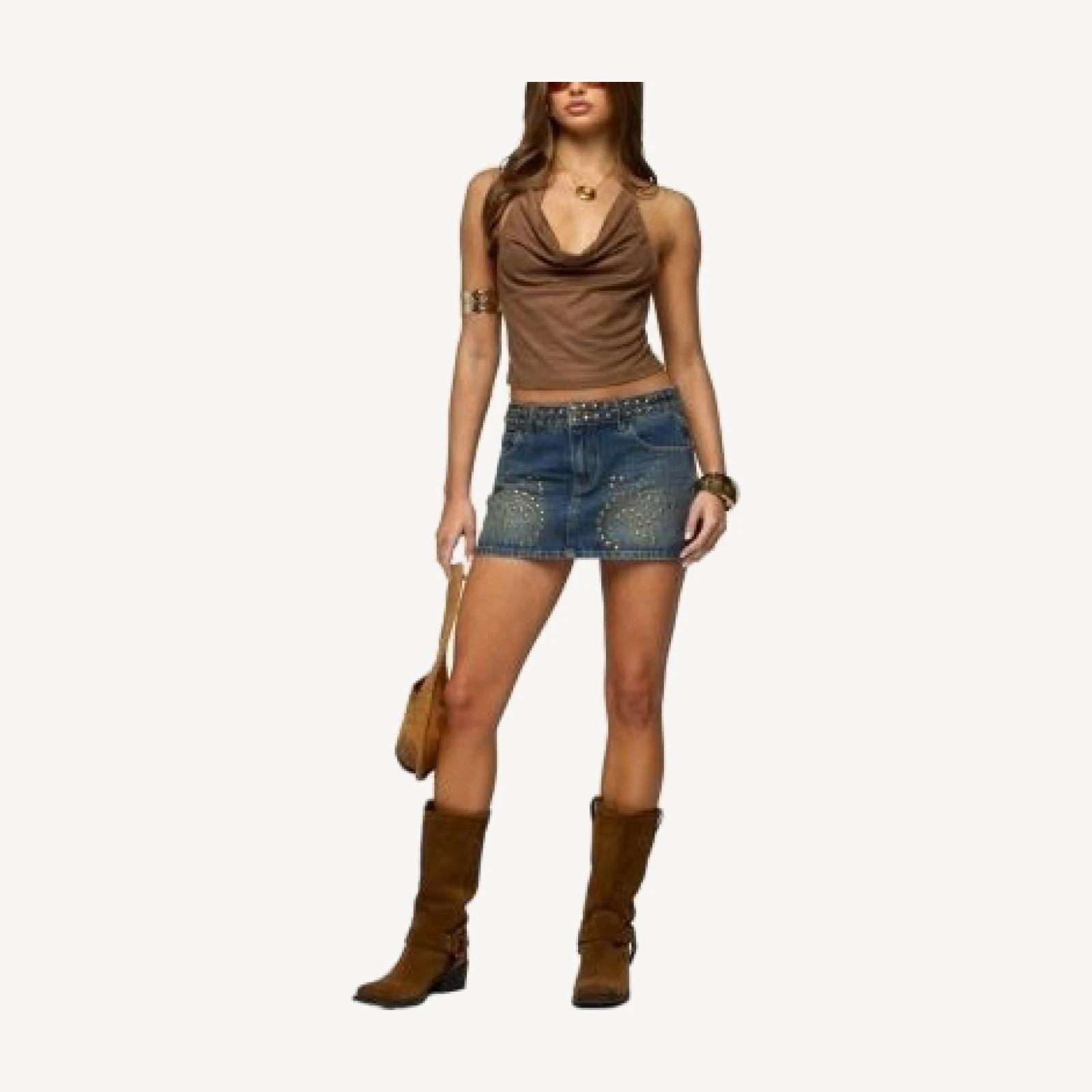 Edikted Adeline Faux Suede Cowl Neck Halter Top