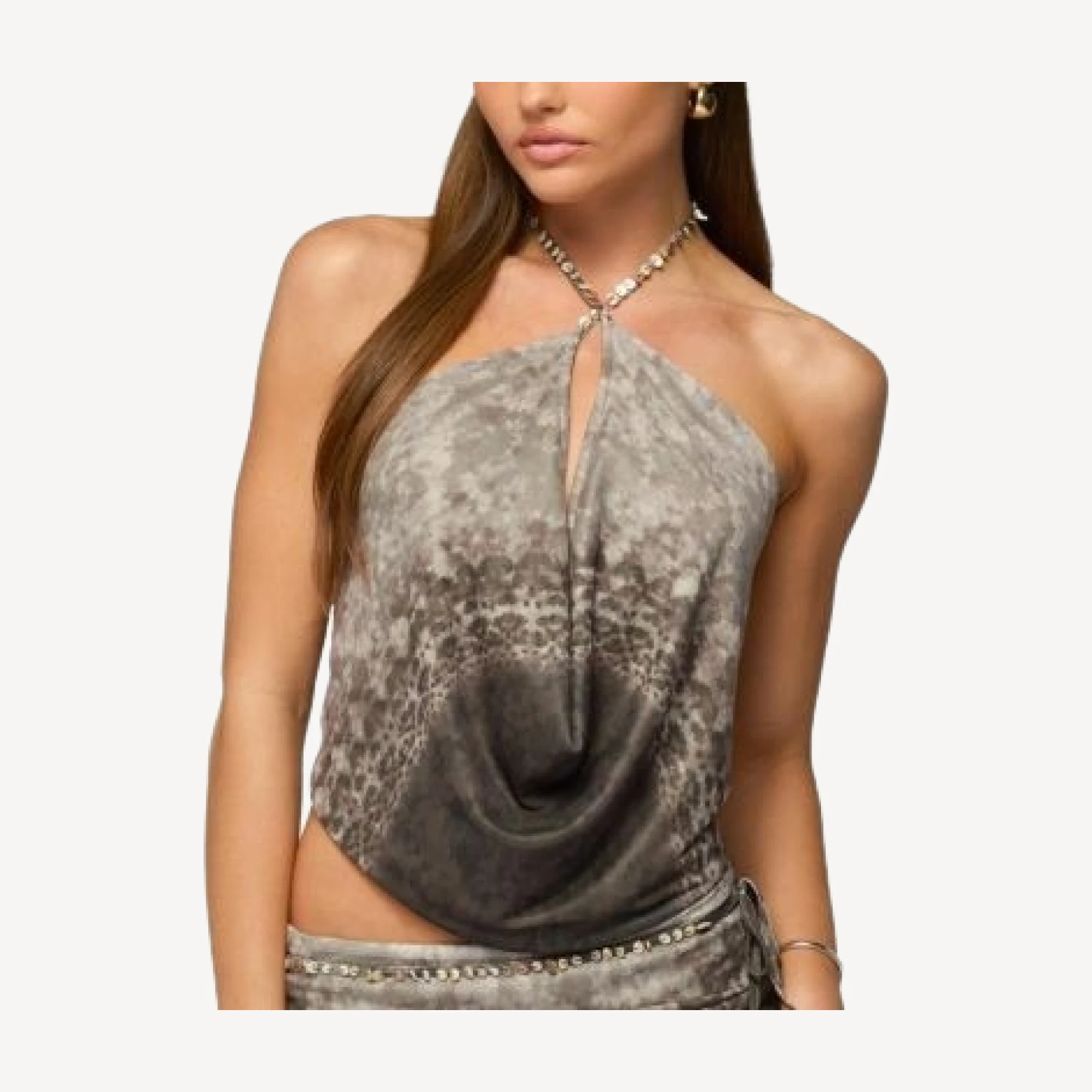 Edikted Teresa Backless Printed Mesh Halter Top