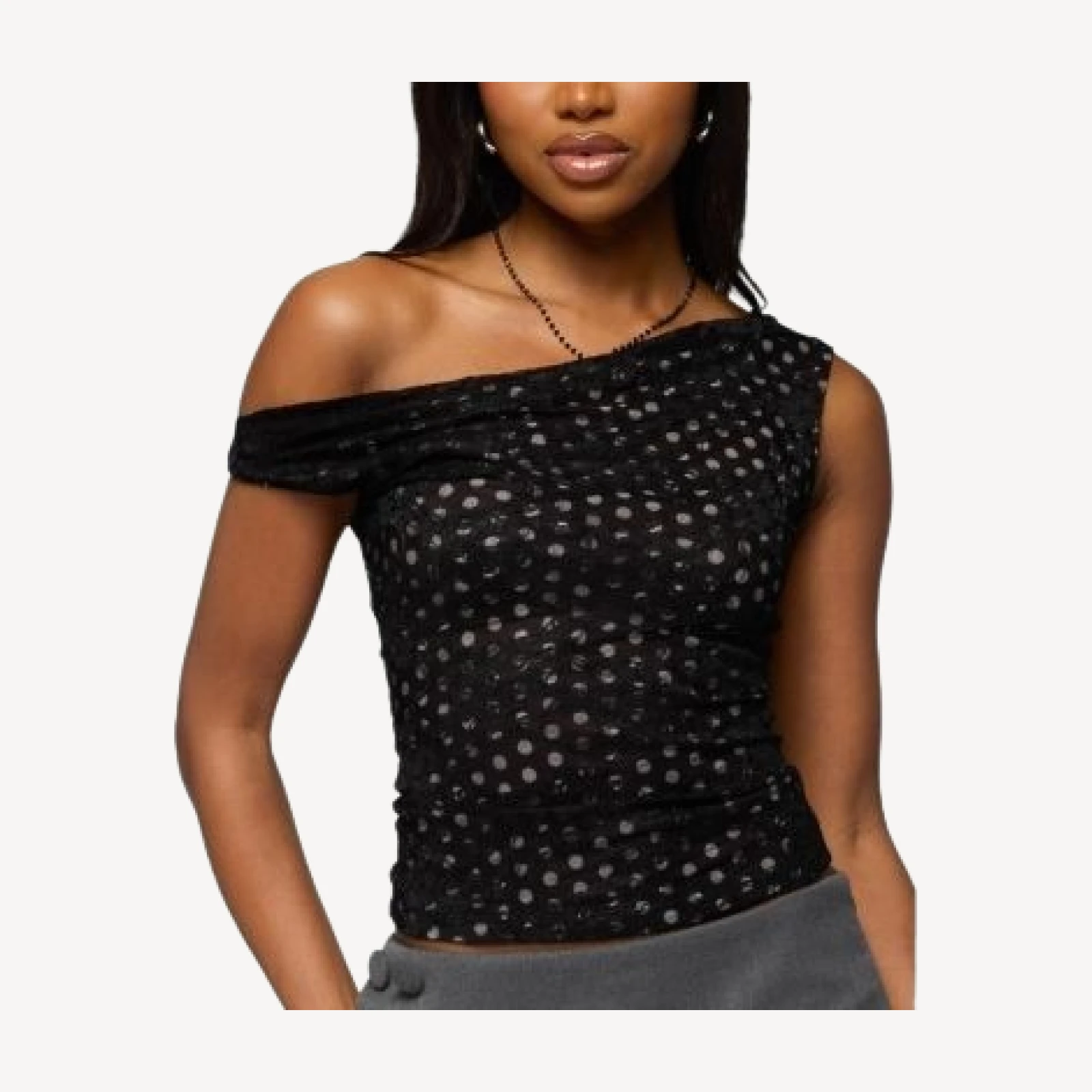 Edikted Off Shoulder Lace Polka Dot Top