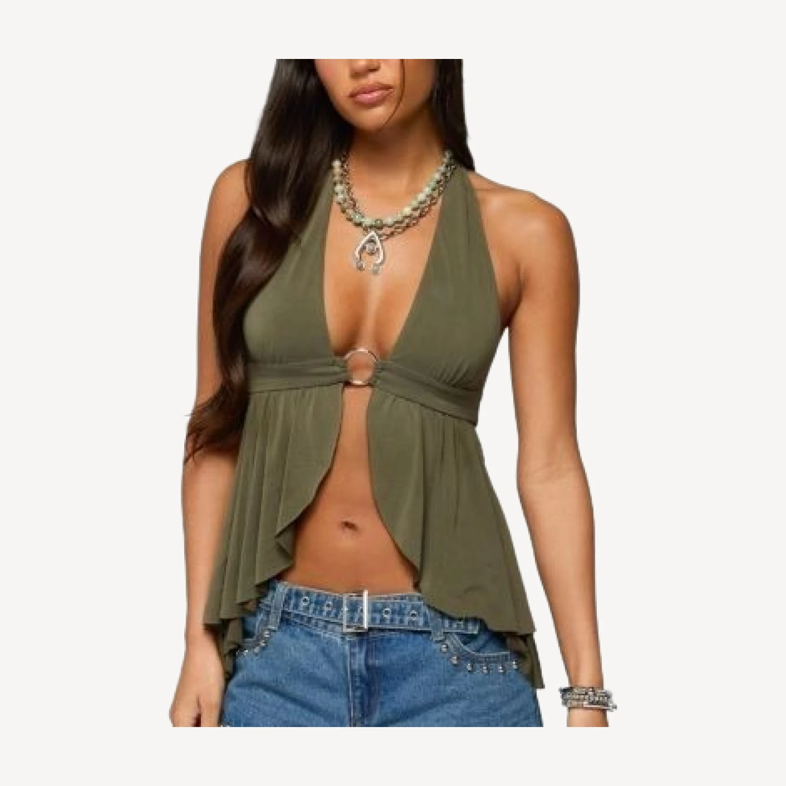 Edikted Skye Backless Split Front Halter Top