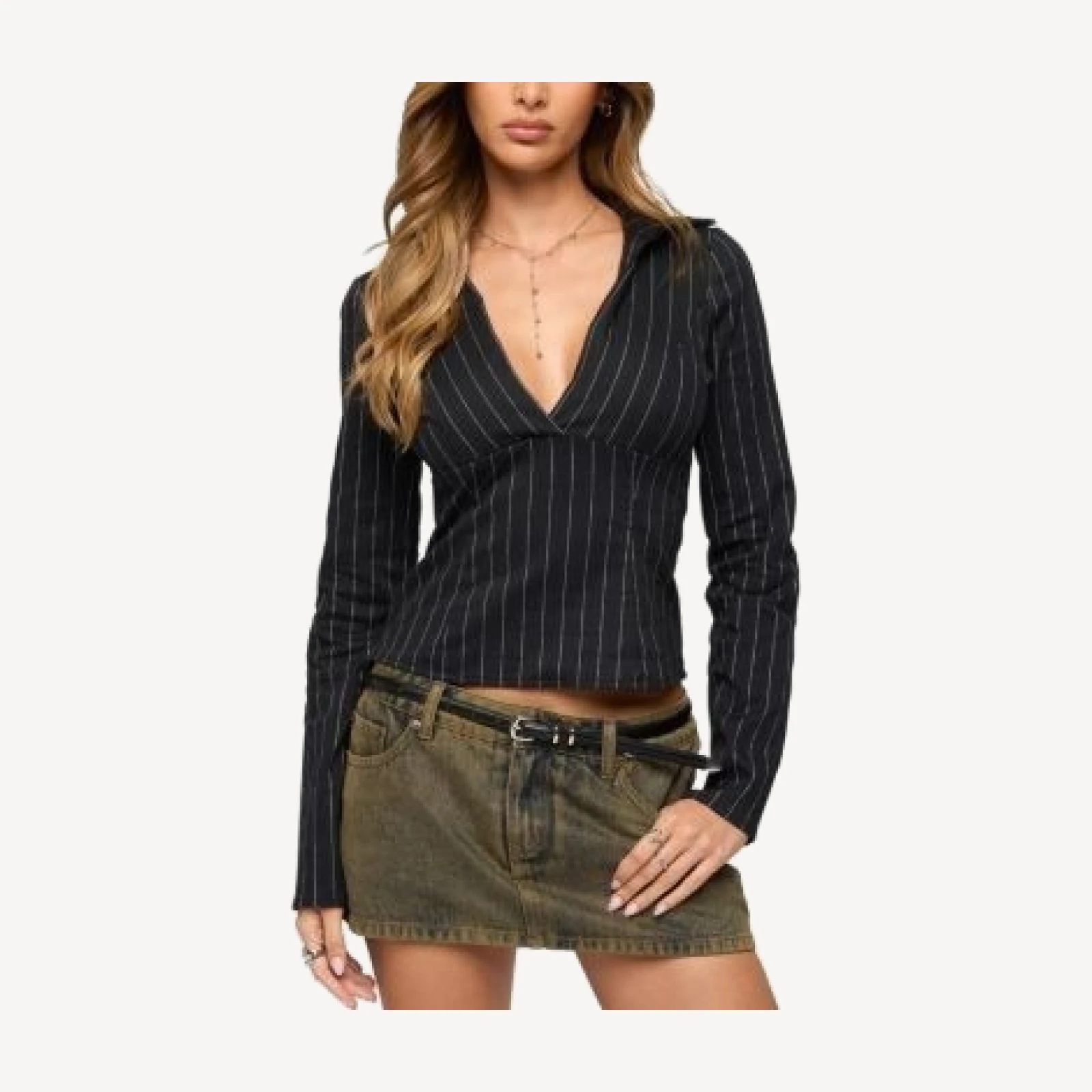 Edikted Araceli Pinstripe Tailored Shirt
