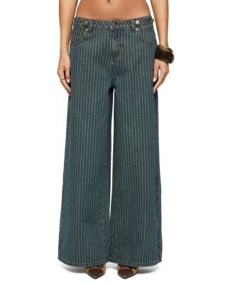 Edikted Button Pinstripe Low Rise Baggy Jeans