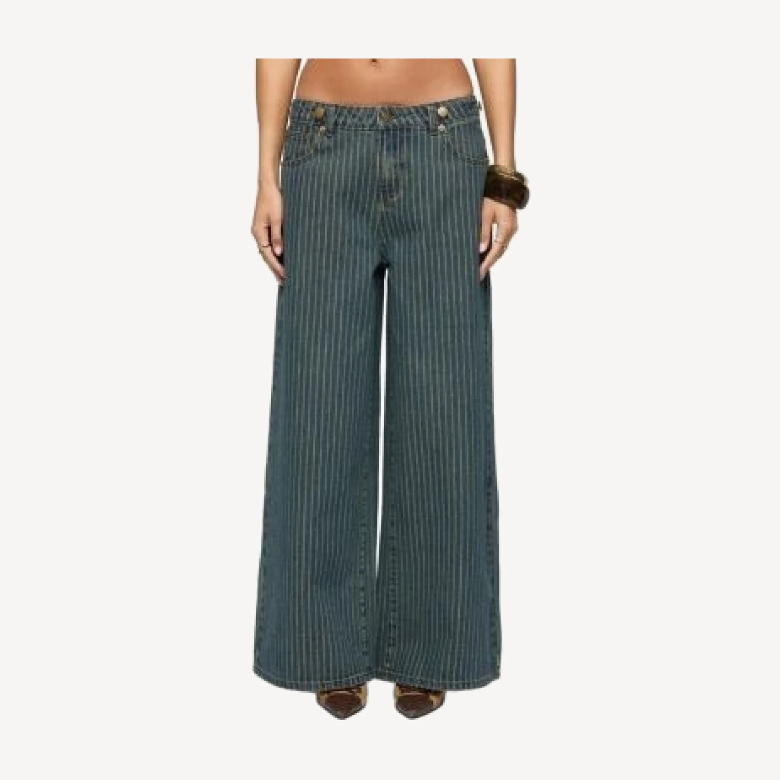 Edikted Button Pinstripe Low Rise Baggy Jeans