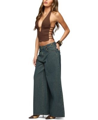 Edikted Button Pinstripe Low Rise Baggy Jeans, photo 4