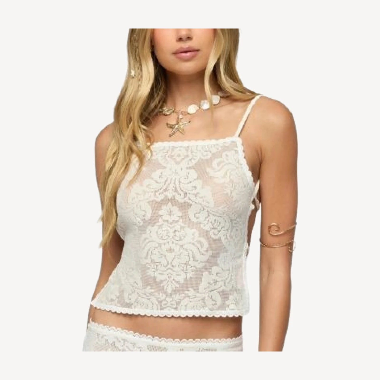 Edikted Violette Sheer Lace Tie Back Top
