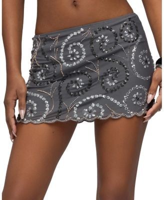 Edikted Embroidered Bead & Sequin Mesh Mini Skirt