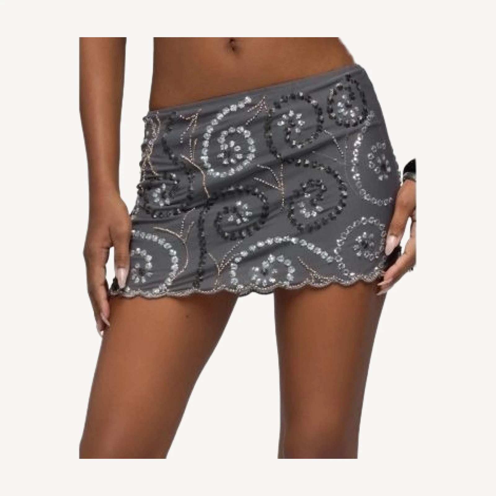 Edikted Embroidered Bead & Sequin Mesh Mini Skirt