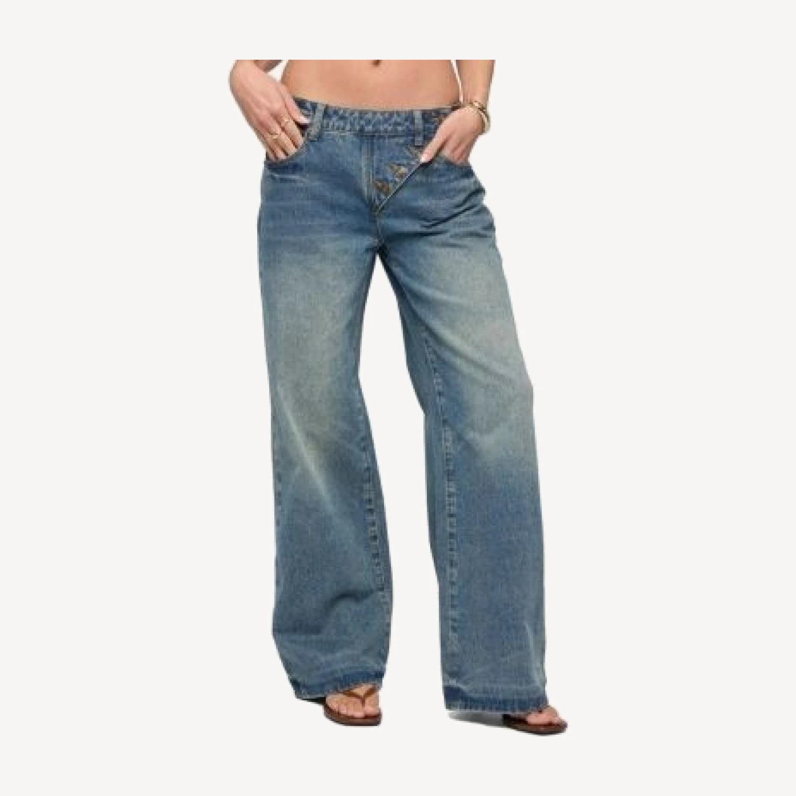 Edikted Moxlan Slanted Button Low Rise Baggy Jeans