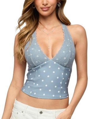 Edikted Lacey Polka Dot Lace Up Halter Top