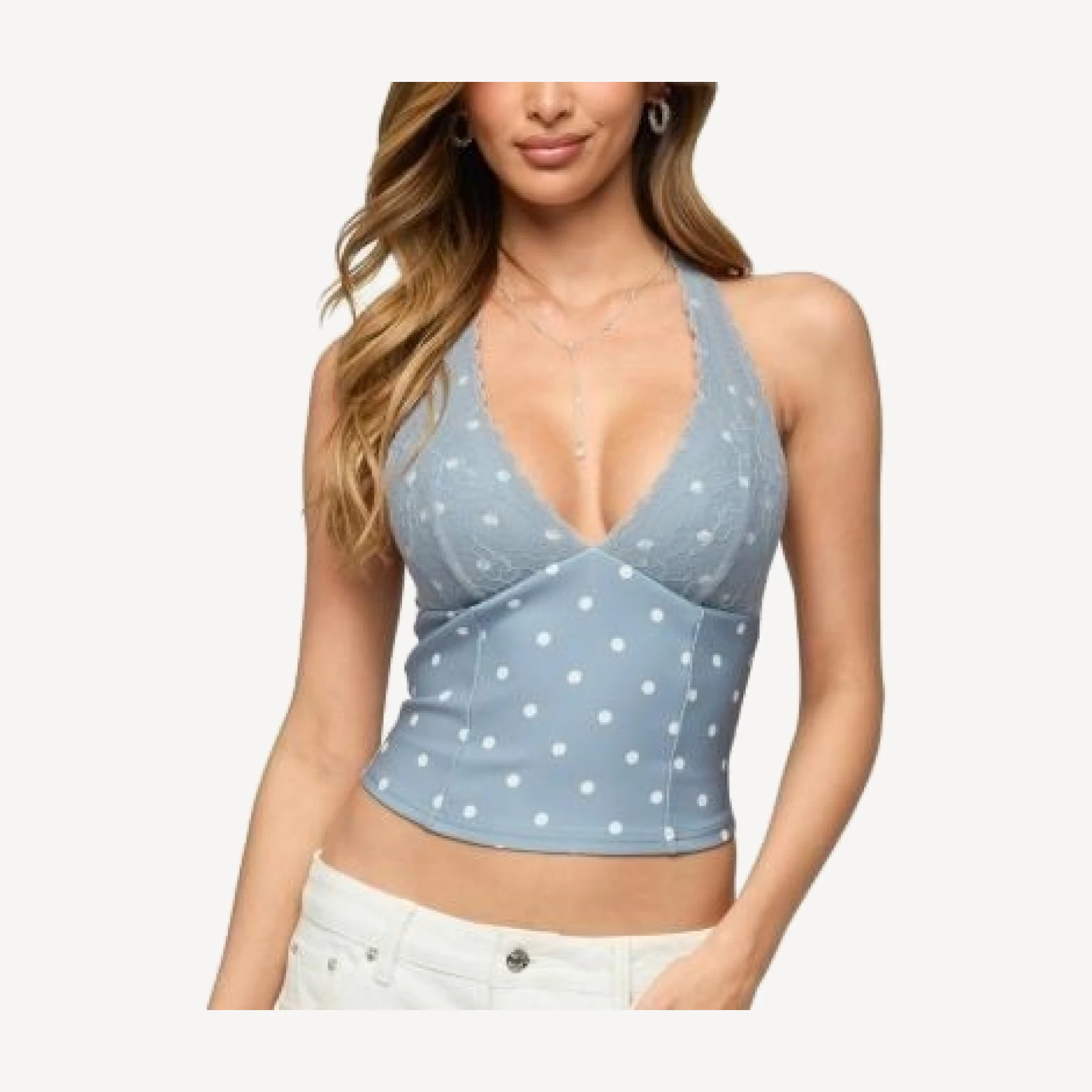 Edikted Lacey Polka Dot Lace Up Halter Top