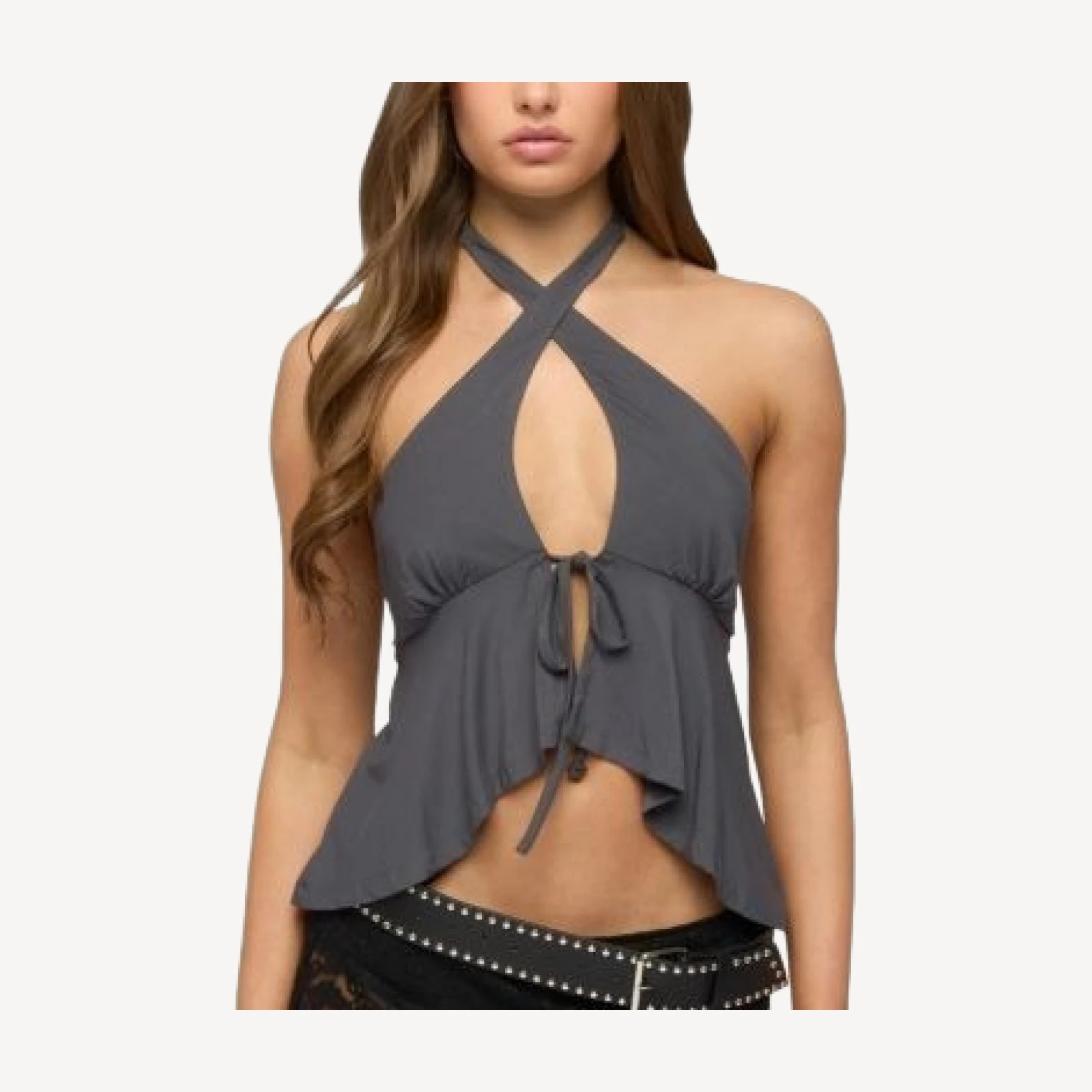 Edikted Dafnie Split Front Crisscross Halter Top