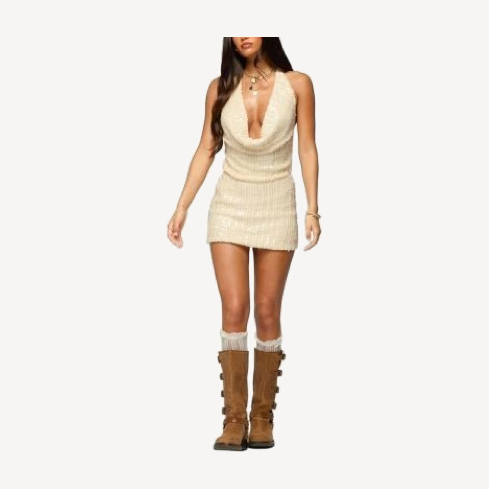 Edikted Sequin Backless Cowl Neck Mini Dress