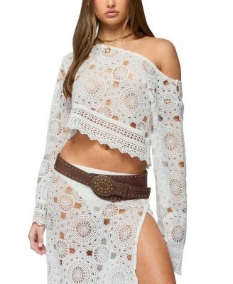 Edikted Milana Sheer Lace Off Shoulder Top