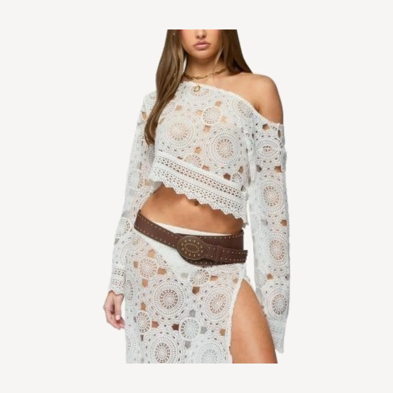 Edikted Milana Sheer Lace Off Shoulder Top
