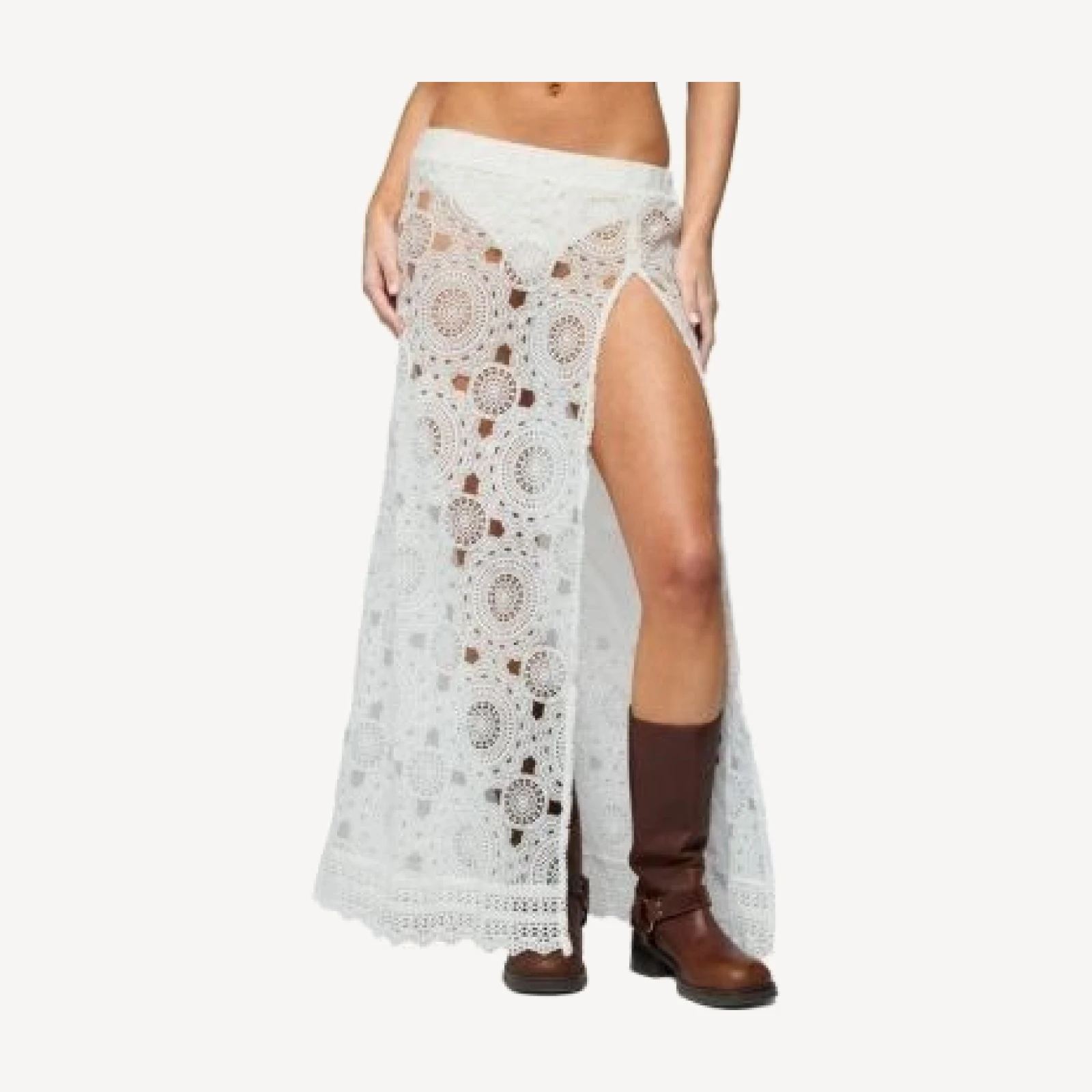 Edikted Milana Slit Sheer Lace Maxi Skirt