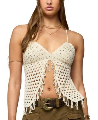Edikted Maggie Bead Split Front Backless Crochet Top