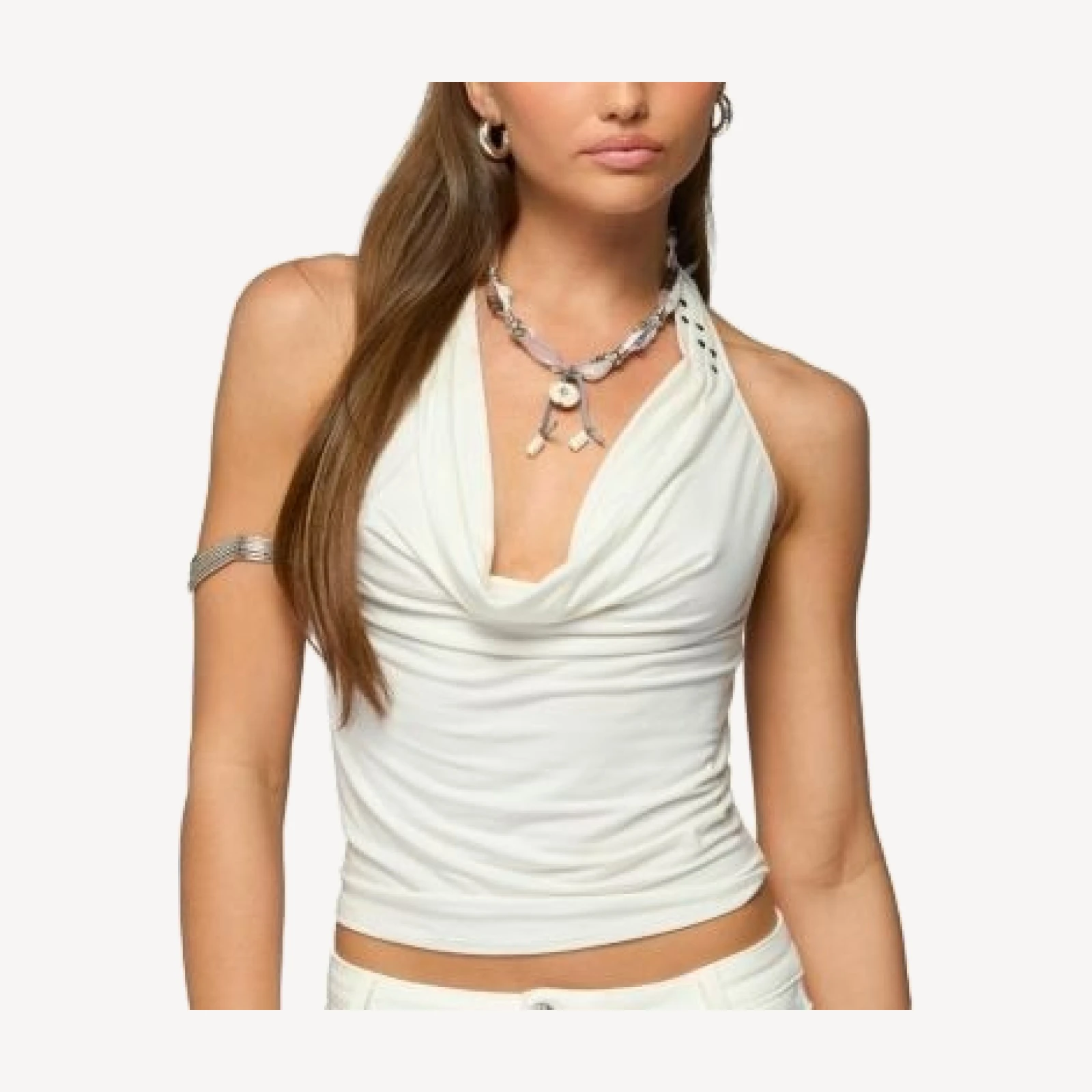 Edikted Audrie Studded Cowl Neck Halter Top