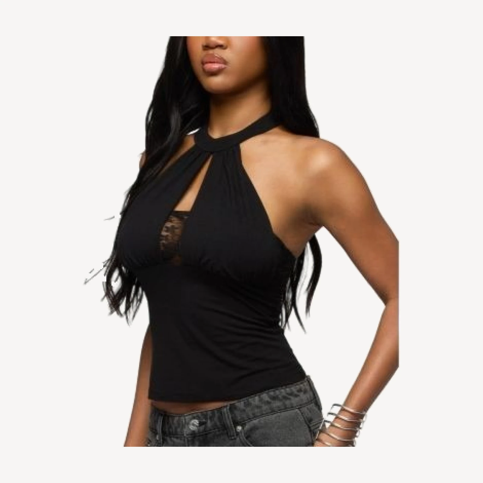 Edikted Lielle Lacey Layered Halter Top