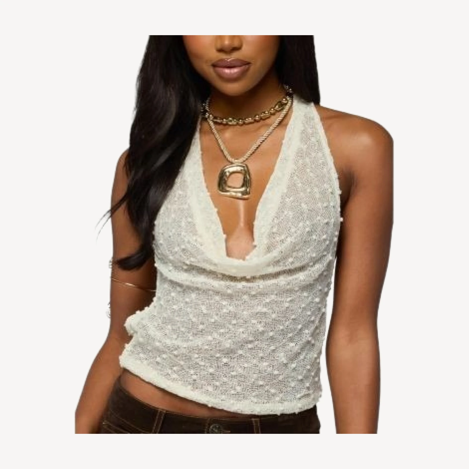 Edikted Textured Backless Bead Chain Halter Top