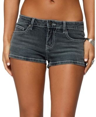 Edikted Whitlie Contrast Stitch Denim Micro Shorts