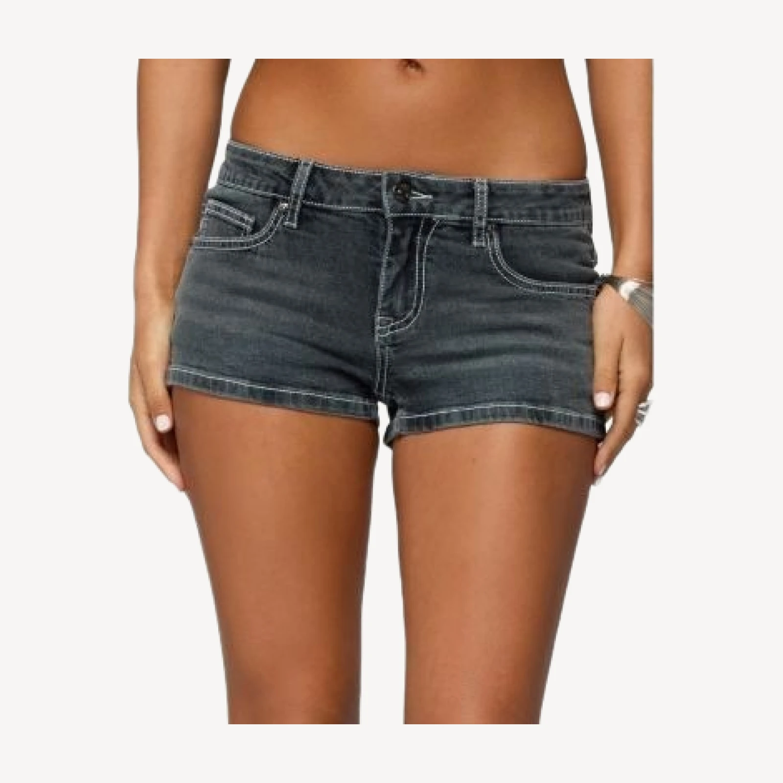 Edikted Whitlie Contrast Stitch Denim Micro Shorts