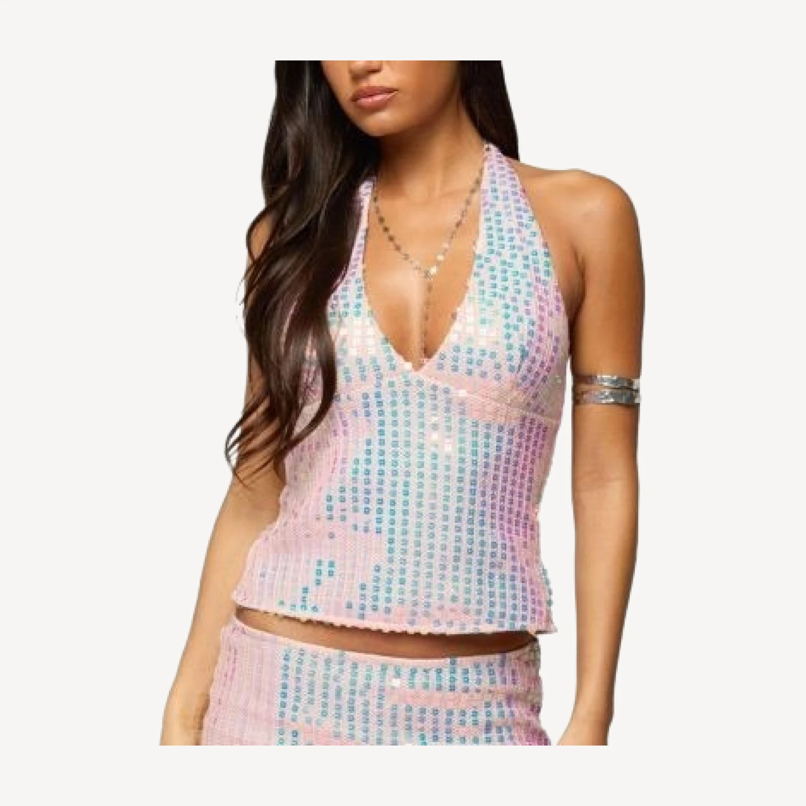 Edikted Kaelyn Sequin Backless Halter Top