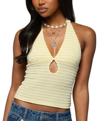 Edikted Maylah Keyhole Striped Textured Halter Top