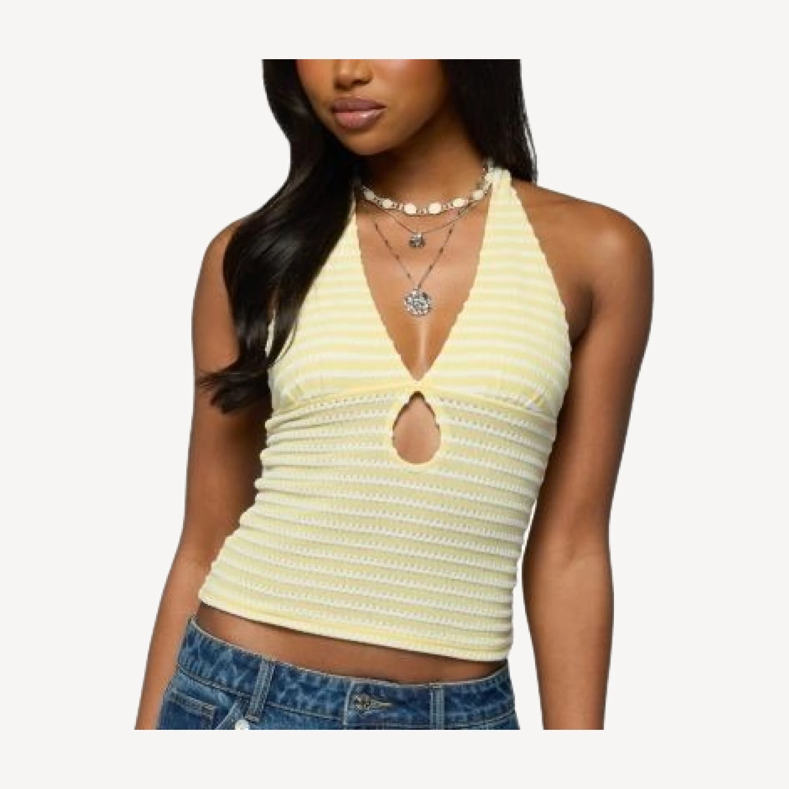 Edikted Maylah Keyhole Striped Textured Halter Top
