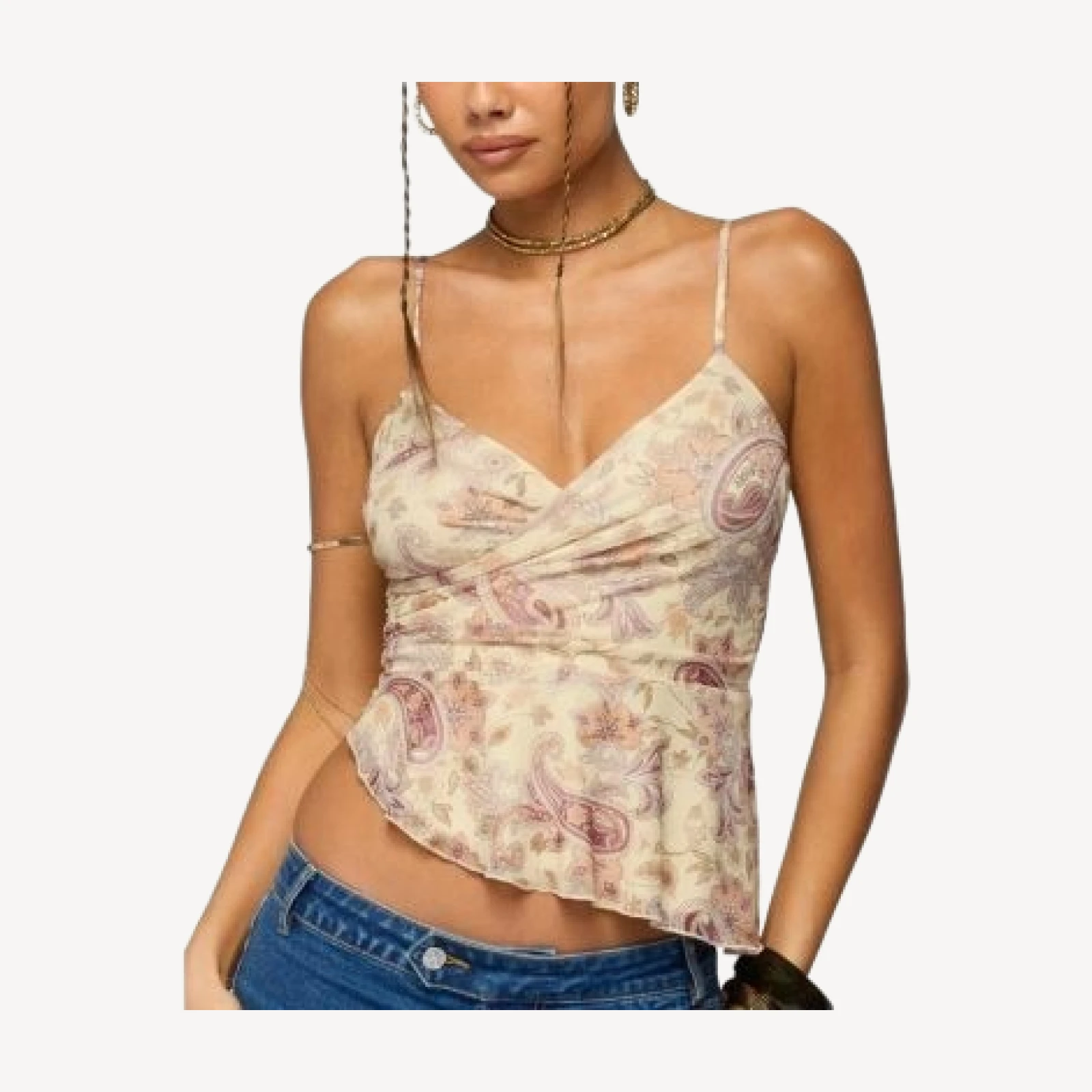 Edikted Paisley Asymmetric Ruched Wrap Top