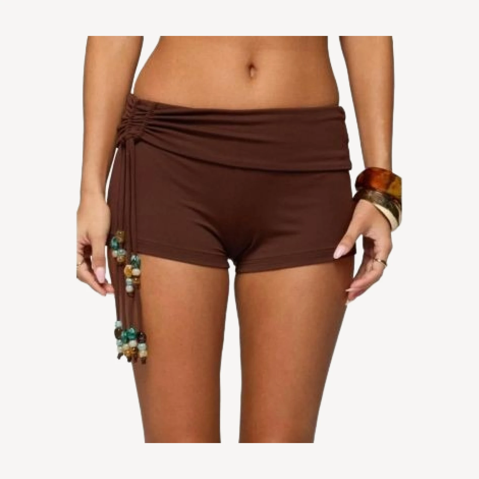 Edikted Thia Ruched Bead Foldover Shorts