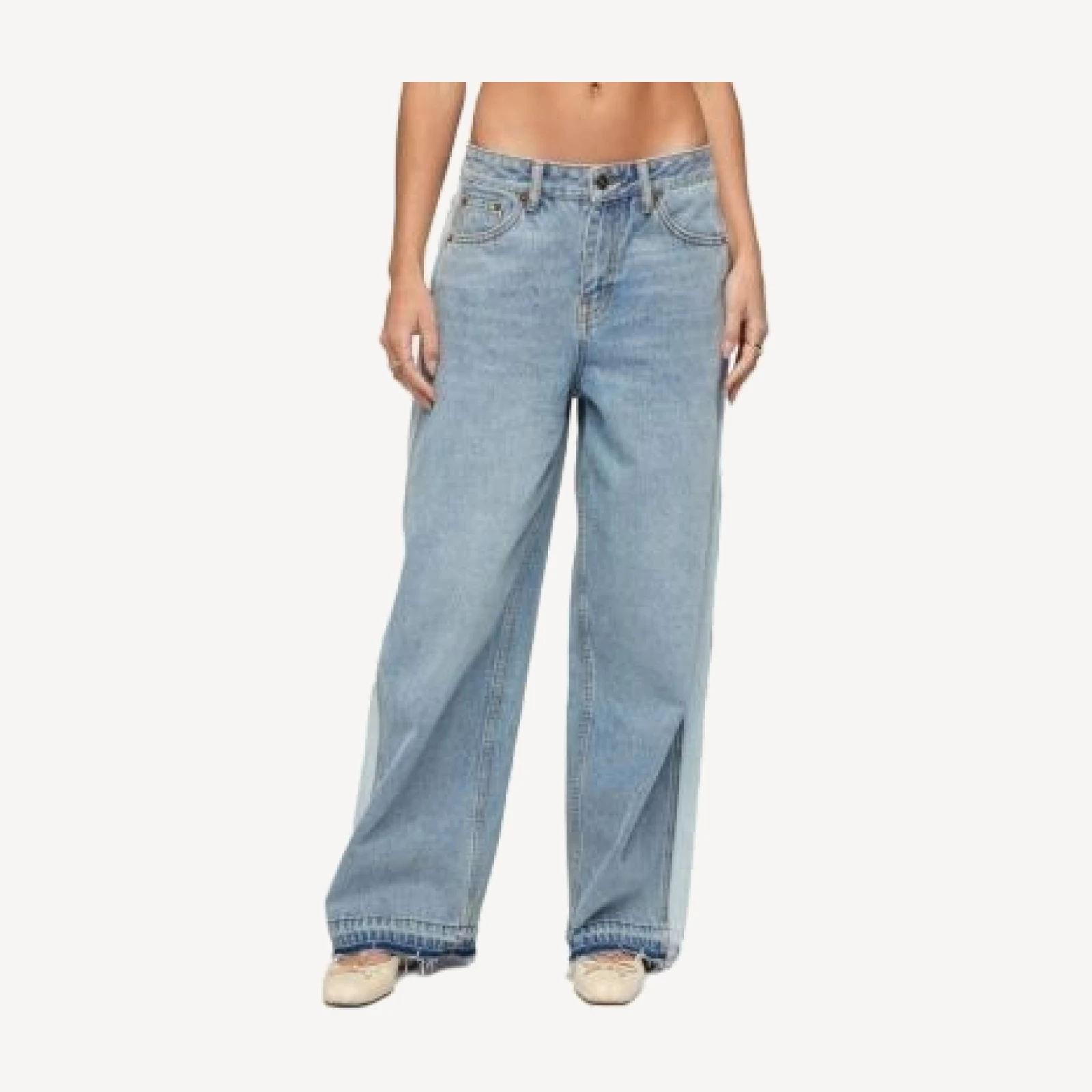 Edikted Cailin Contrast Panel Low Rise Baggy Jeans