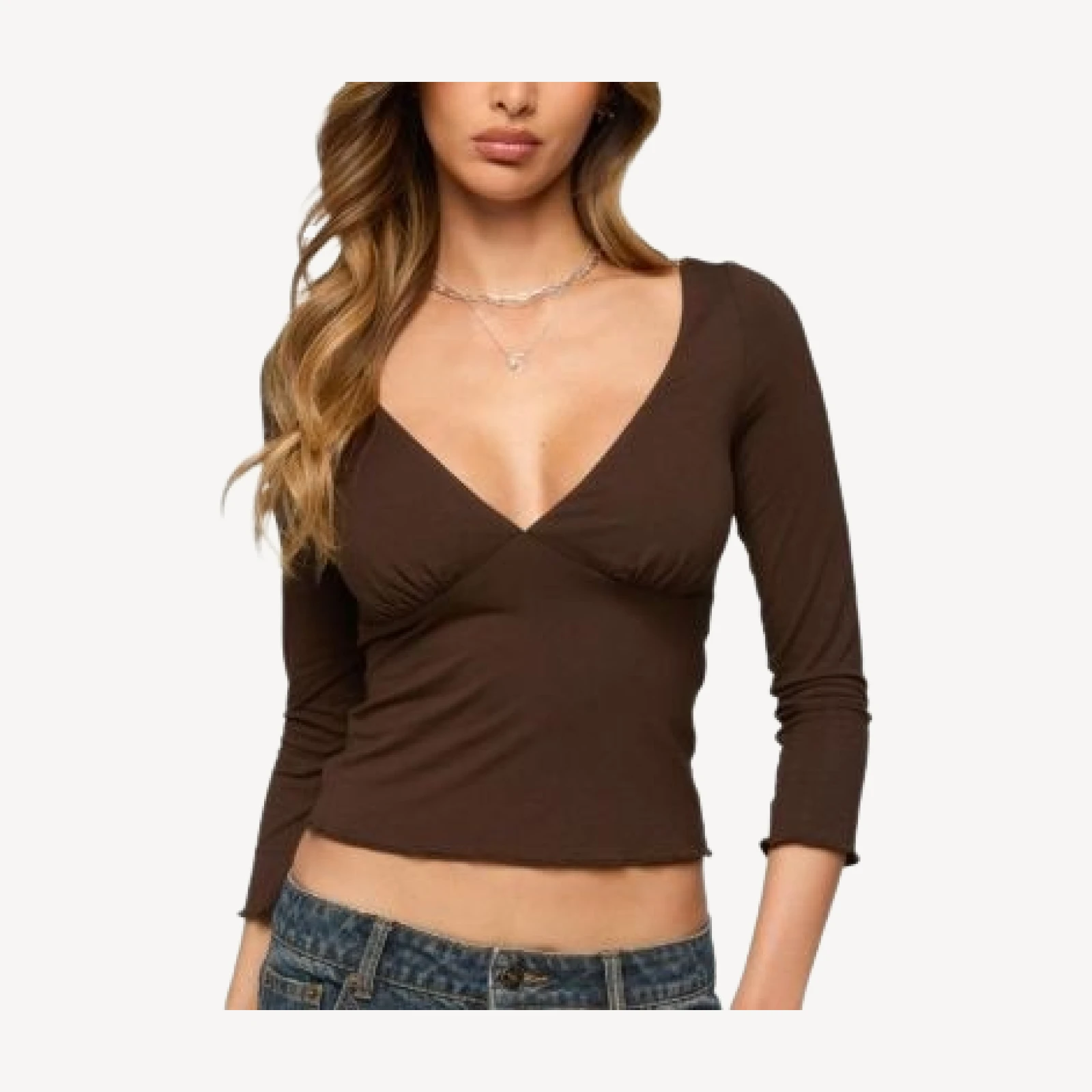 Edikted Cassisy Quarter Sleeve Wide V Neck Top
