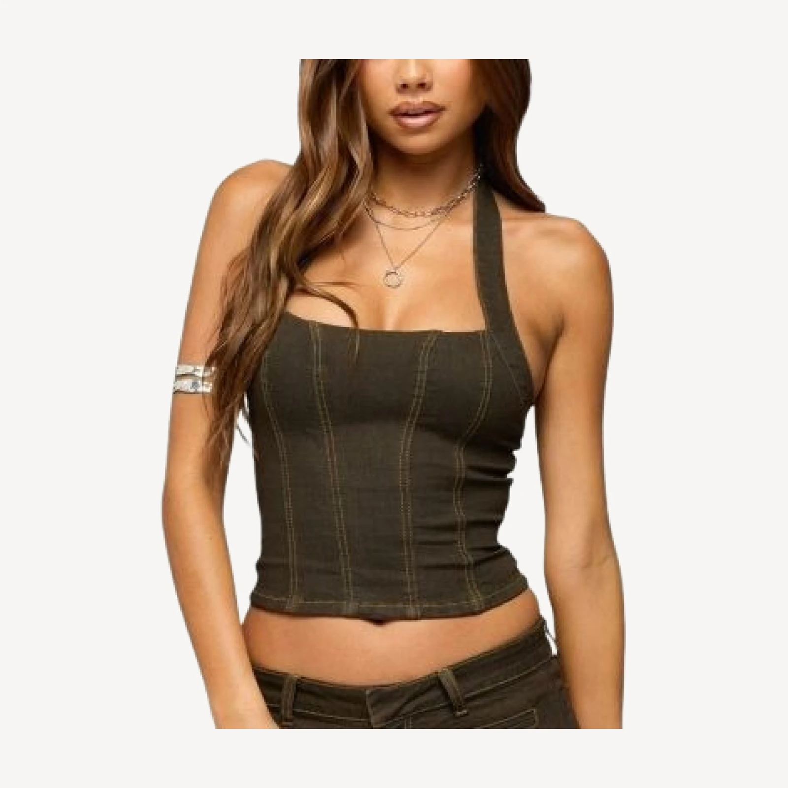 Edikted Alita Stretchy Denim Halter Top