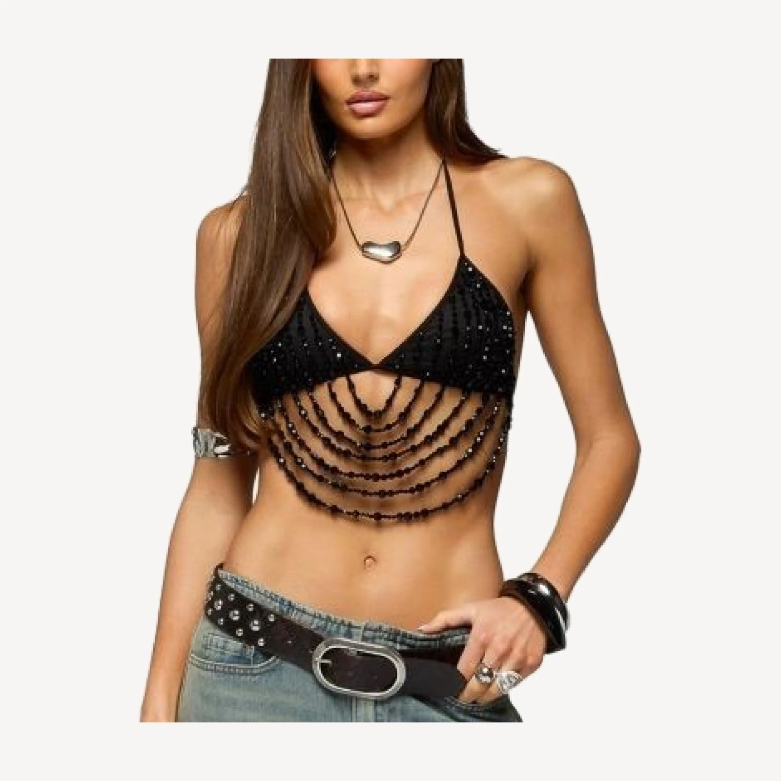 Edikted Beaded Cowl Neck Bra Top