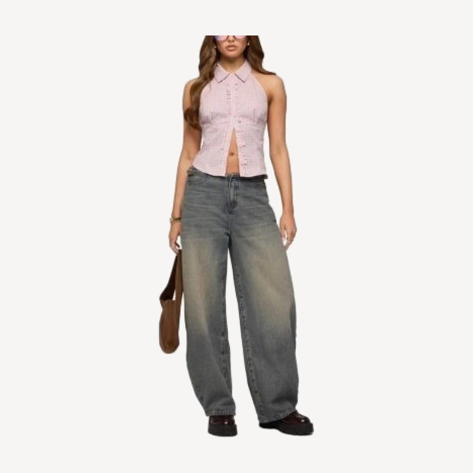 Edikted Side Belt Low Rise Barrel Jeans