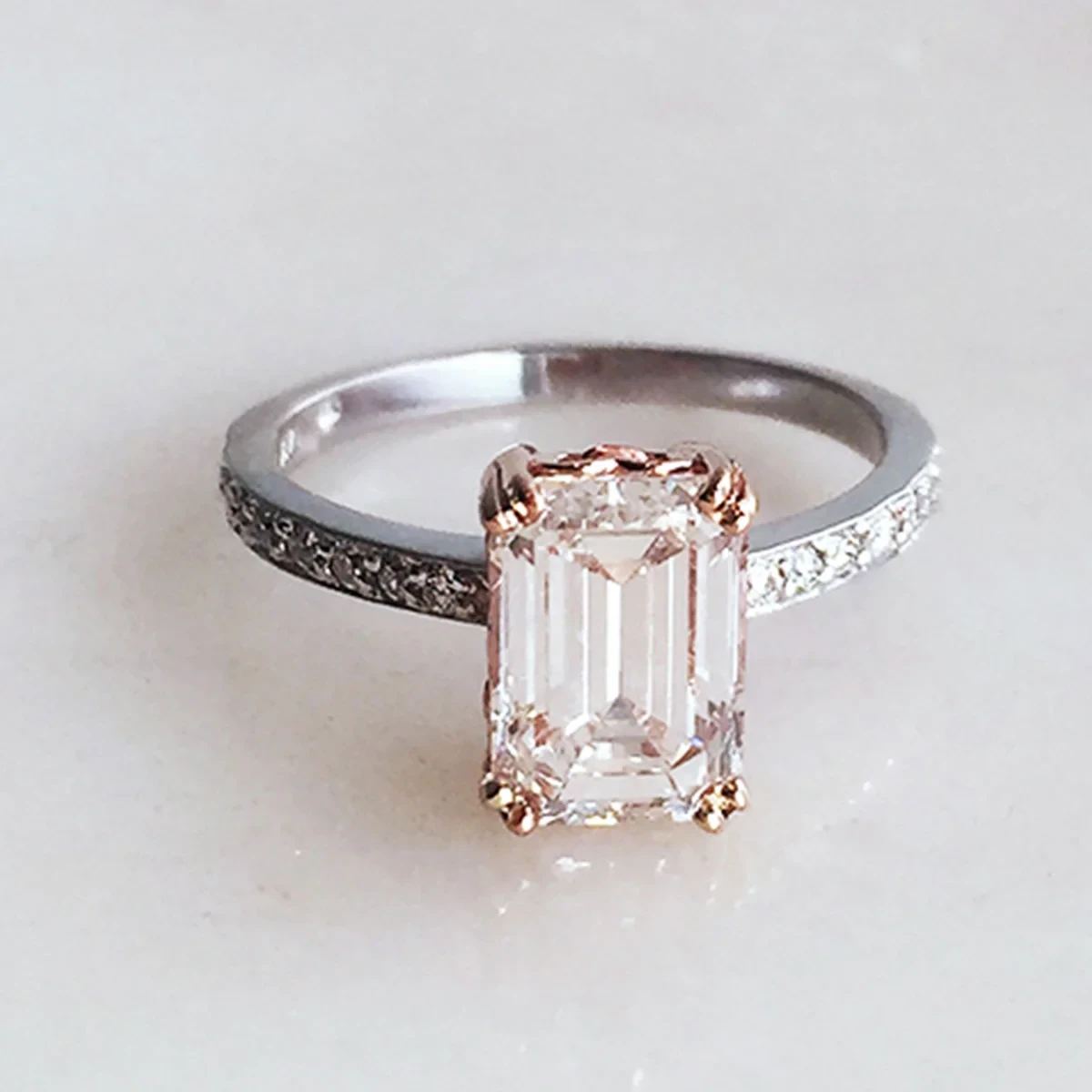 Hazeline Solitaire Ring - White Gold, Rose Gold & White Diamond