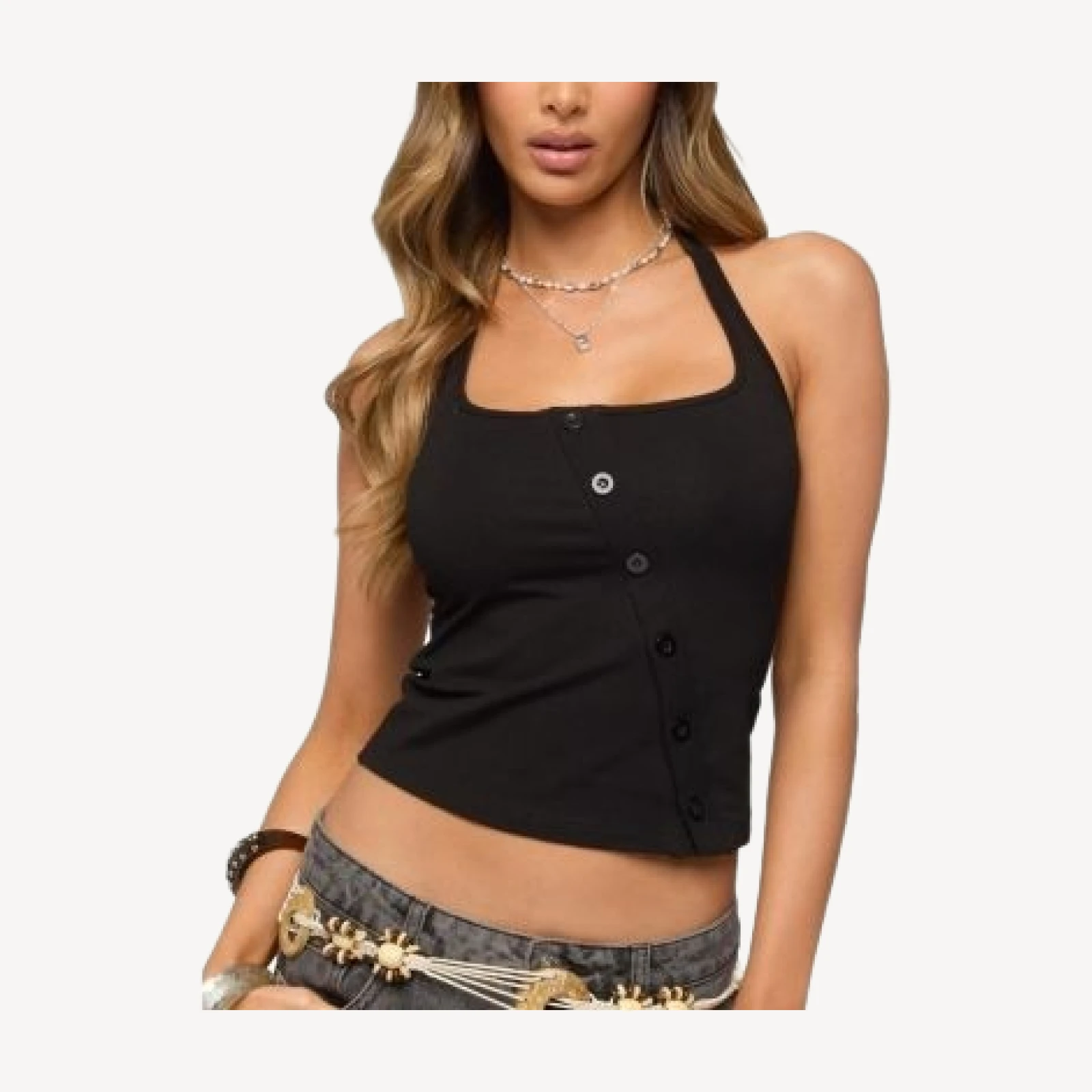 Edikted Asymmetric Button Up Halter Top