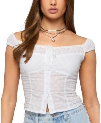 Edikted Laura Off Shoulder Dotted Cotton Top