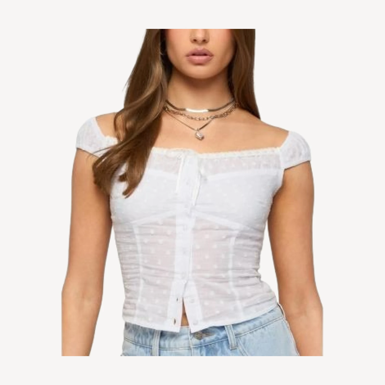 Edikted Laura Off Shoulder Dotted Cotton Top