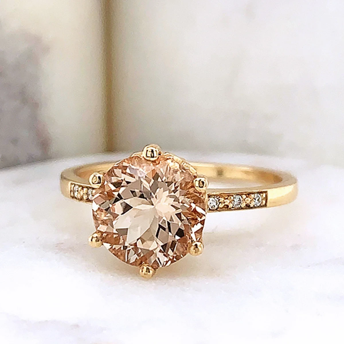 Hazeline Solitaire Ring - Yellow Gold & Morganite