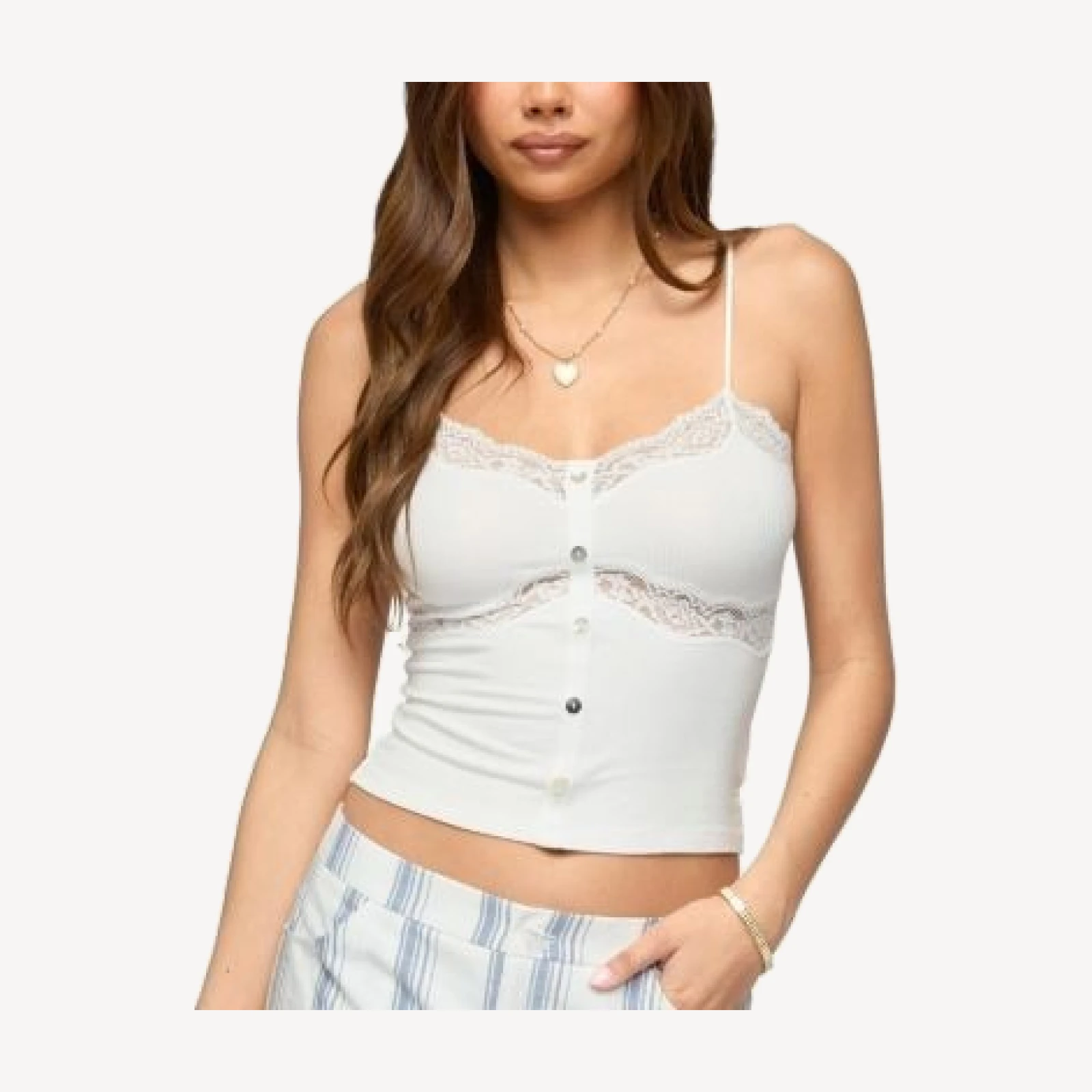 Edikted Liyana Lacey Ribbed Tank Top
