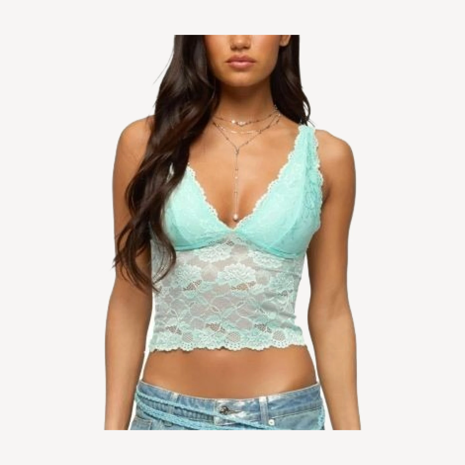 Edikted Vanya Sheer Lace V Neck Top