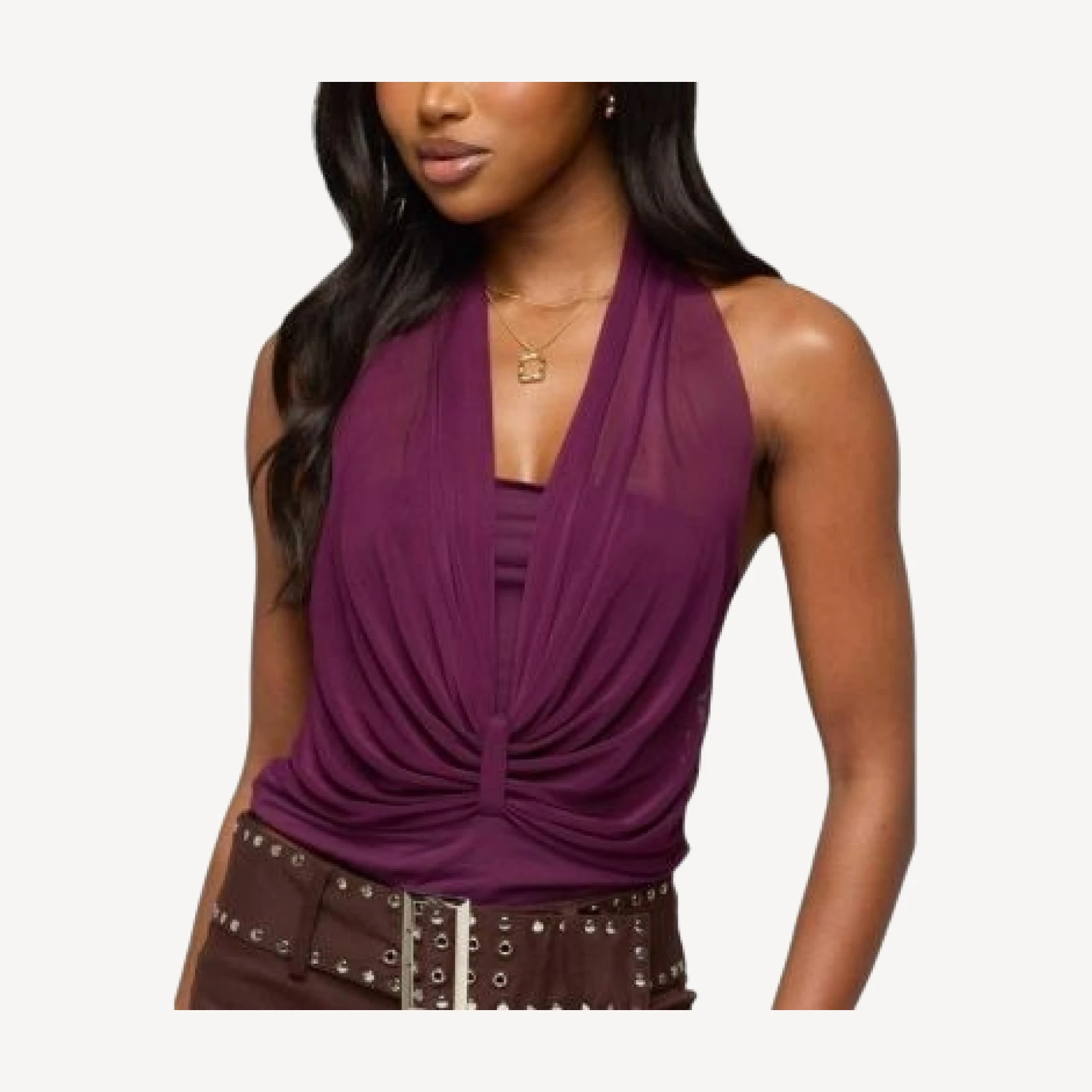 Edikted Layered Mesh Gathered Halter Top